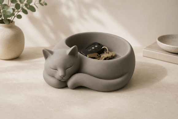 Download Sleeping Cat Key Bowl STL - Bowl Collection