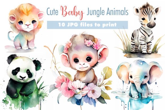 Download Cute Baby Jungle Animals in Watercolor. - Jungle Collection