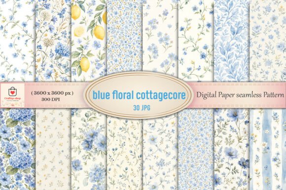 Download Blue Floral Cottagecore Digital Paper - Premium Resources